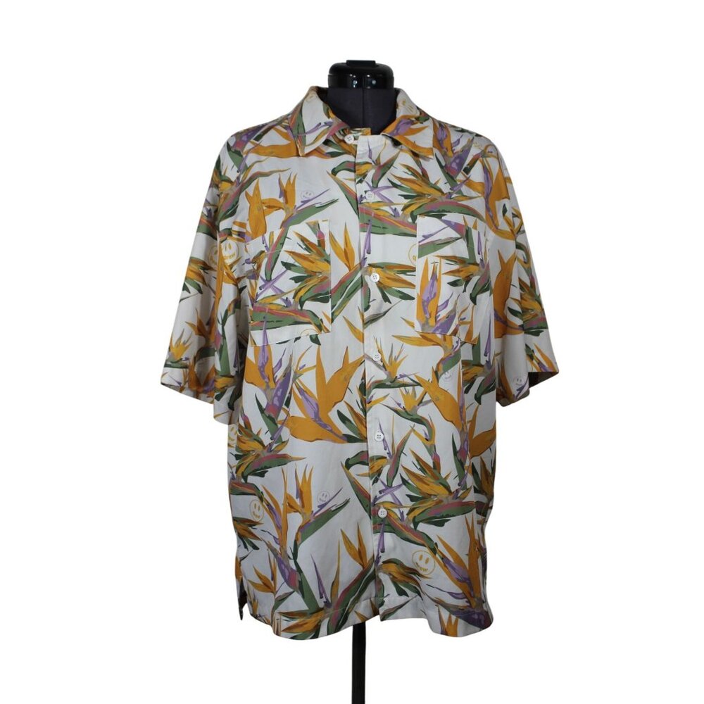 Drew House men's birds of paradise mascot print button front‎ camp shirt L